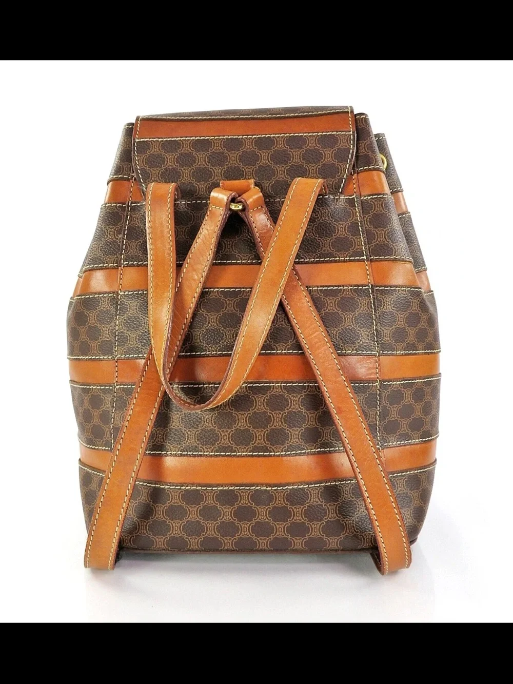 Celine Brown & Tan Monogram Stripe Drawstring Backpack
